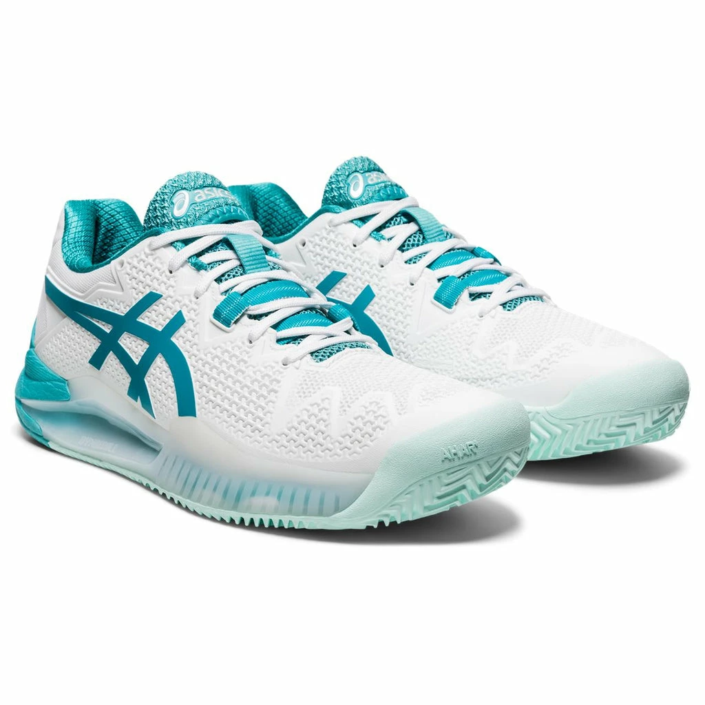 Asics Gel Resolution 8 Women's Clay Court Tennis Shoe (White/Light Blue) - Image 2