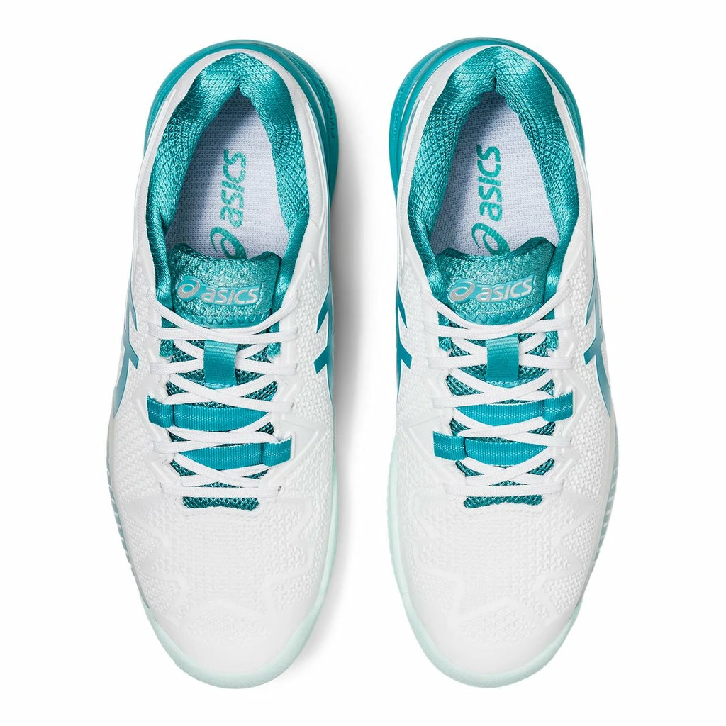 Asics Gel Resolution 8 Women's Clay Court Tennis Shoe (White/Light Blue) - Image 6