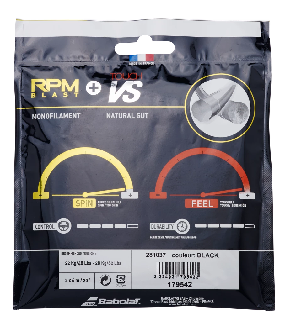 Babolat Spin & Feel (RPM Blast 17 / Babolat Touch VS 16) Hybrid Tennis String - Image 2