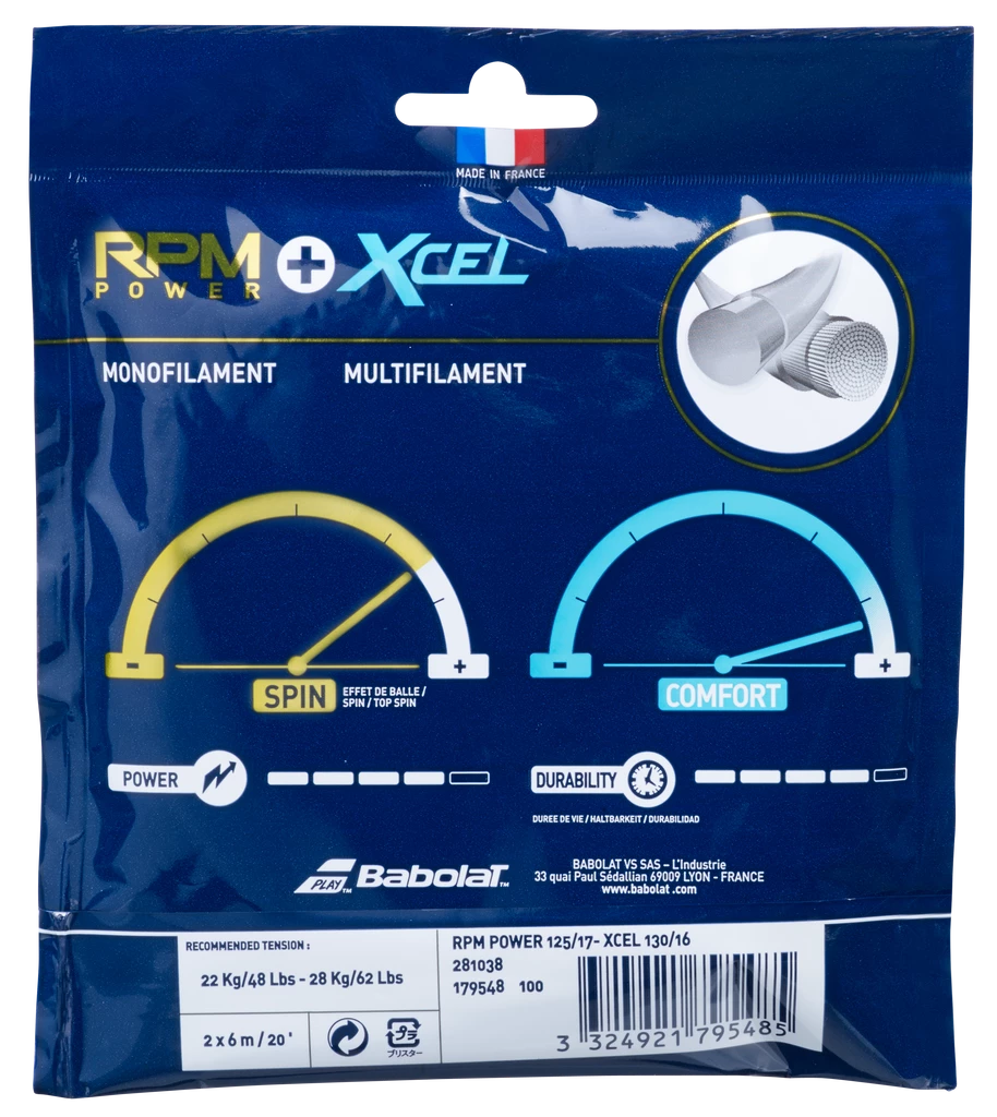 Babolat Spin & Comfort (RPM Power 17 / Xcel 16) Hybrid Tennis String 4 Babolat Spin & Comfort (RPM Power 17 / Xcel 16) Hybrid Tennis String - Image 2