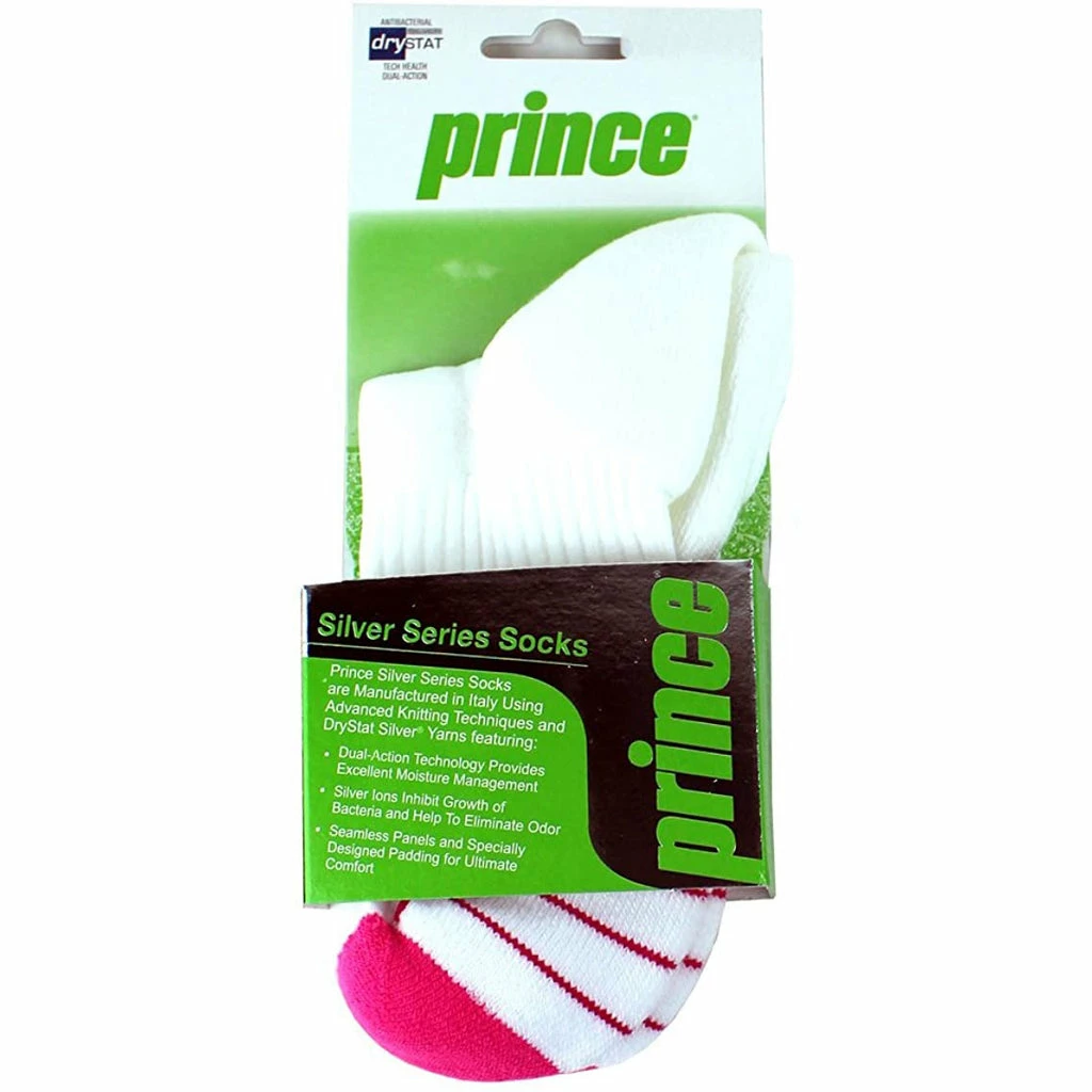 Prince Silver Series 1/4 Top Socks (White/Pink) - Image 3