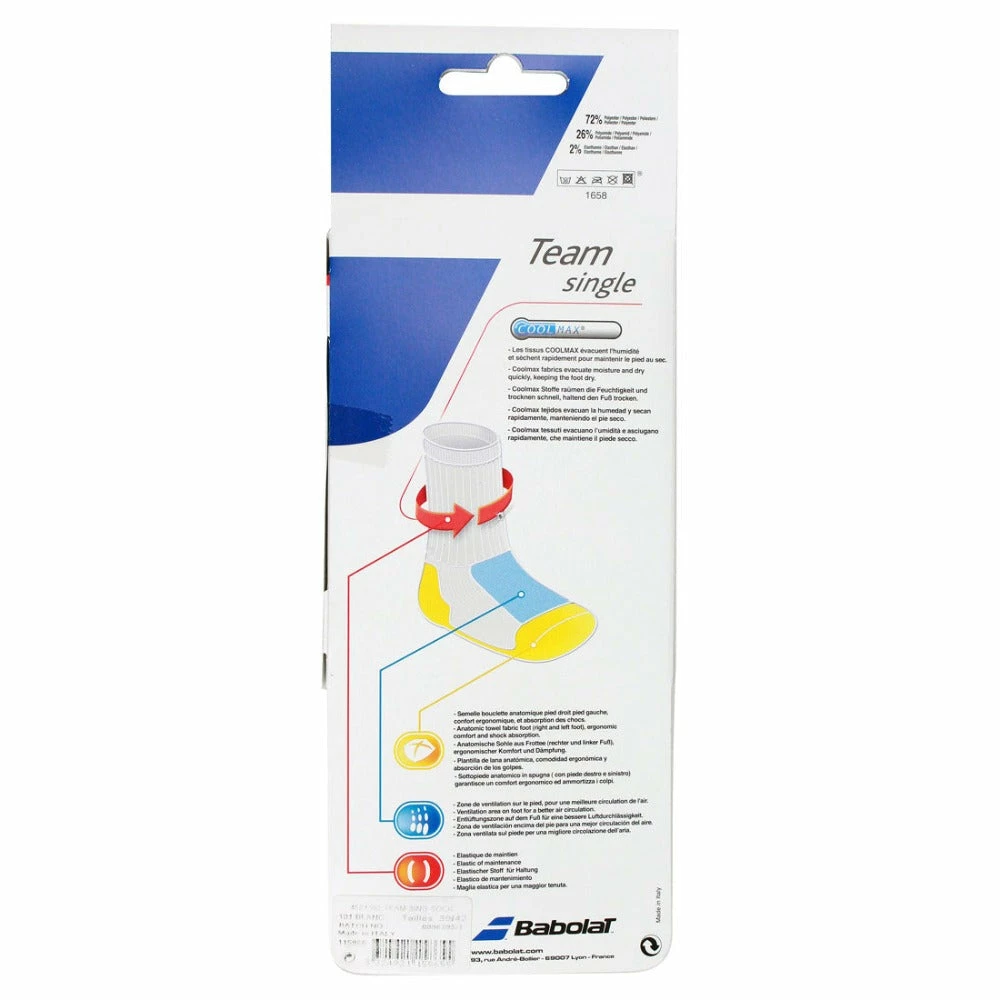 Babolat Team Single Socks With CoolMax (White) For Tennis Or Badminton - Image 3