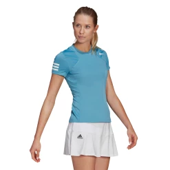 Adidas Women's Club Top (Hazy Blue/White) -head shop GL5532 APP on model walking white 1024x1024