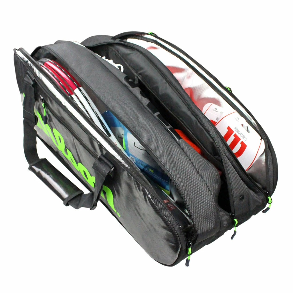 Wilson Super Tour 15 Pack Racquet Bag (Black/Green) 3 Wilson Super Tour 15 Pack Racquet Bag (Black/Green)